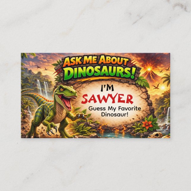 Cool Dinosaur Calling Card for Older Kids (Front)