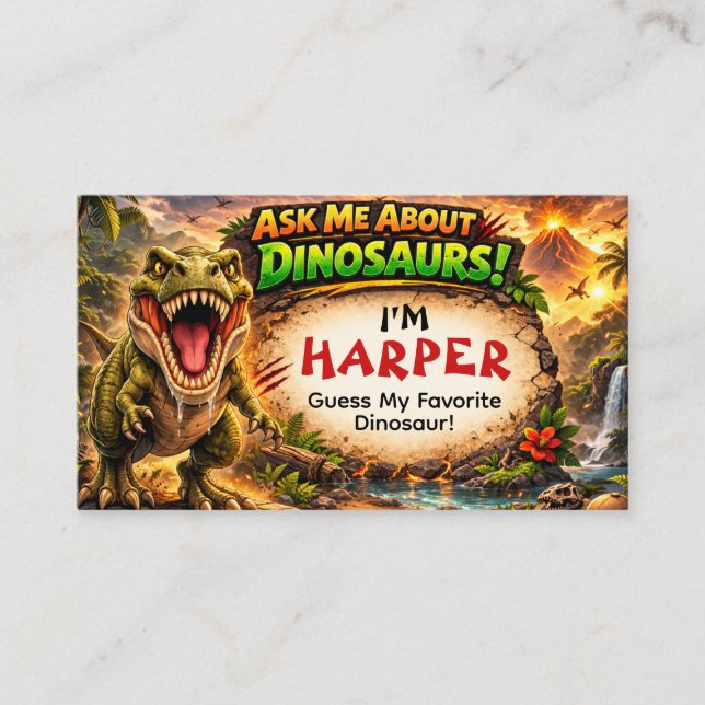 Cool Dinosaur Calling Card for Older Kids (Front)
