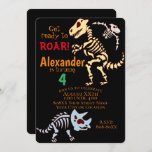 Cool Dinosaur Fossils Invitation<br><div class="desc">This birthday party invitation features a cool dinosaur theme that's just a little bit scary. Fossils of three full dinosaur skeletons are pictured,  showing the bones of a tyrannosaurus rex,  pterodactyl,  and a triceratops. The background is a solid black so the fossils stick out.</div>