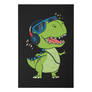 Cool dinosaur listening to music faux canvas print