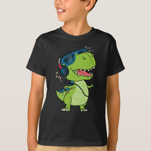 Cool dinosaur listening to music T_Shirt