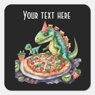 Cool Dinosaur pizza party add text  Square Sticker