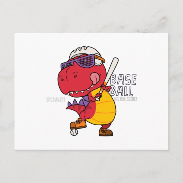 Cool dinosaur playing baseball postcard (Front)