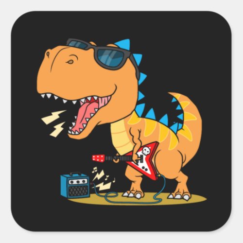 Cool dinosaur playing guitar square sticker
