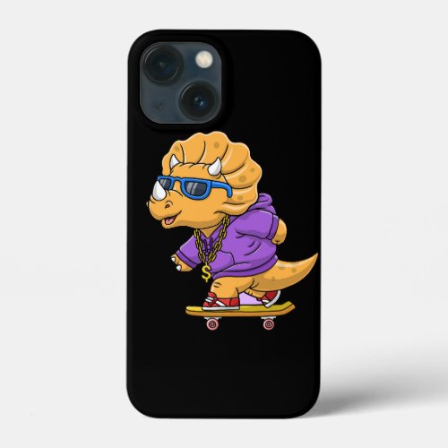 cool dinosaur playing skateboard cartoon iPhone 13 mini case
