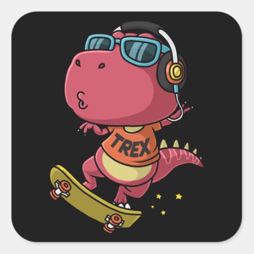 Cool dinosaur playing skateboard square sticker