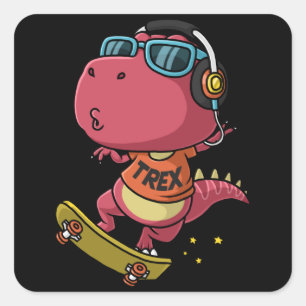 Cool dinosaur playing skateboard square sticker