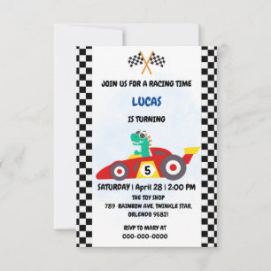 Cool Dinosaur racing car boy game Birthday party Thank You Card
