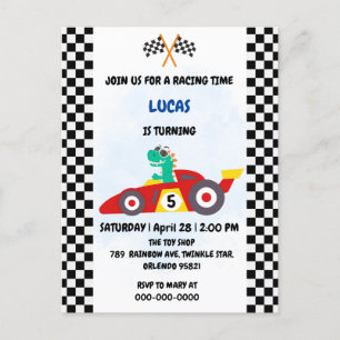 Cool Dinosaur Red race car boy kids Birthday party Invitation Postcard