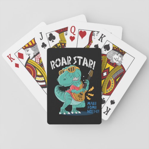 Cool dinosaur rock star illustration with design poker cards