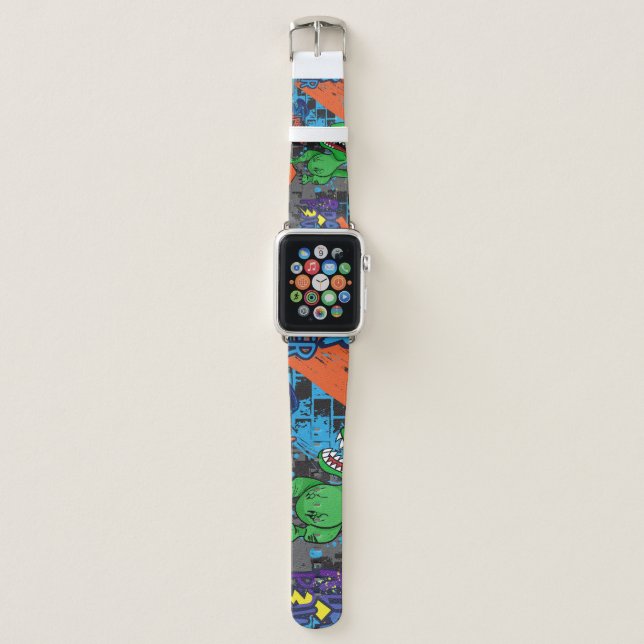 Cool Dinosaur Skateboard Seamless Pattern Apple Watch Band (Front)