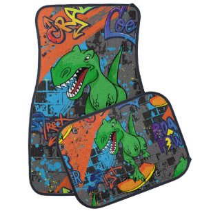 Cool Dinosaur Skateboard Seamless Pattern Car Floor Mat
