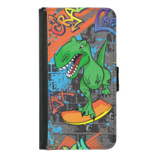 Cool Dinosaur Skateboard Seamless Pattern Samsung Galaxy S5 Wallet Case