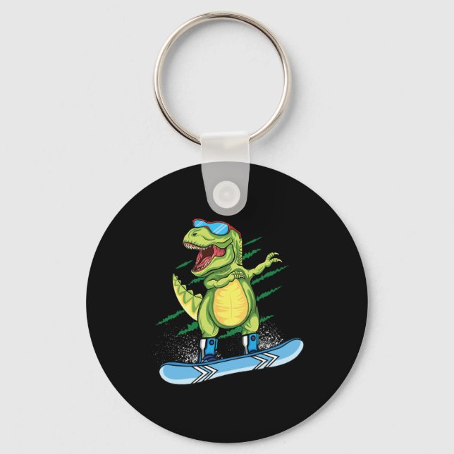 Cool Dinosaur Snowboarding Skiing Dabbing T Rex Sn Keychain (Front)