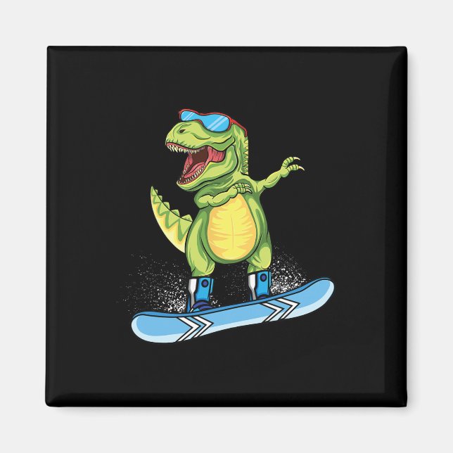 Cool Dinosaur Snowboarding Skiing Dabbing T Rex Sn Magnet (Front)