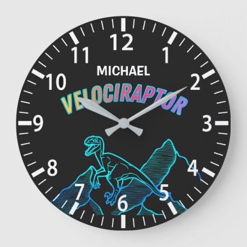 Cool Dinosaur Velociraptor Neon Lineart Clock
