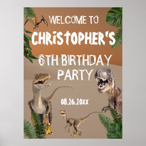 Cool Dinosaurs Birthday Party welcome Poster