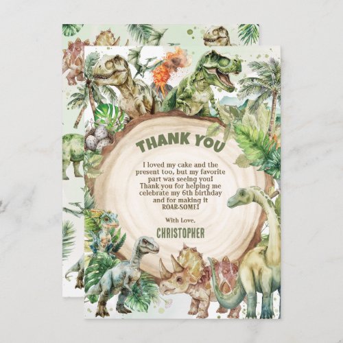 Cool Dinosaurs Greenery Dino_mite Birthday Party Thank You Card