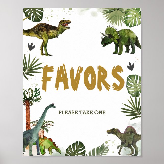 Cool Dinosaurs Jurassic Birthday Party Favors Sign (Front)