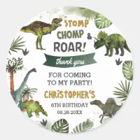 Jurassic World, Dinosaur Birthday Thank You Classic Round Sticker, Zazzle