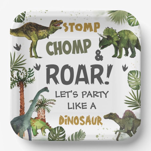 Cool Dinosaurs Jurassic Boy Birthday Party  Paper Plates (Front)
