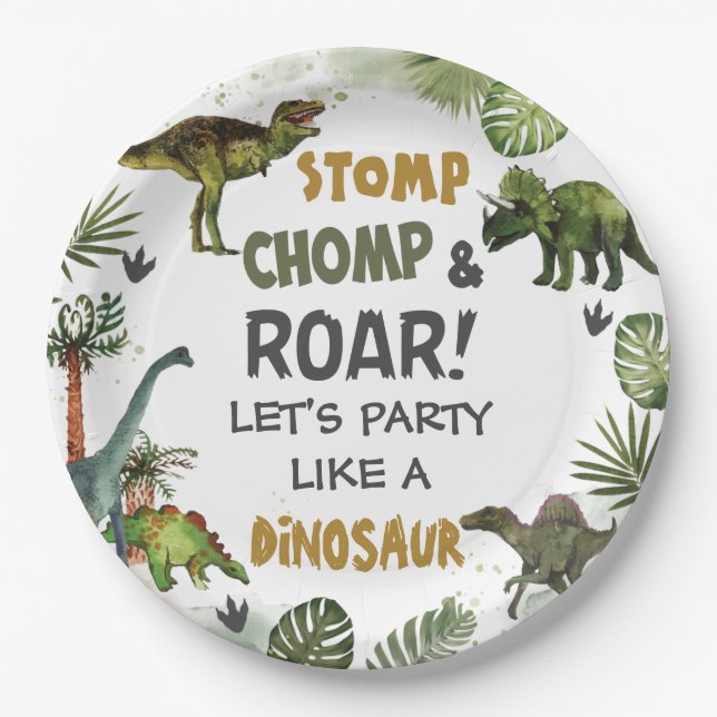 Cool Dinosaurs Jurassic Boy Birthday Party  Paper Plates (Front)