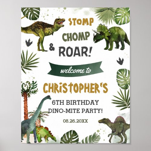 Cool Dinosaurs Jurassic Boy Birthday Party Welcome Poster