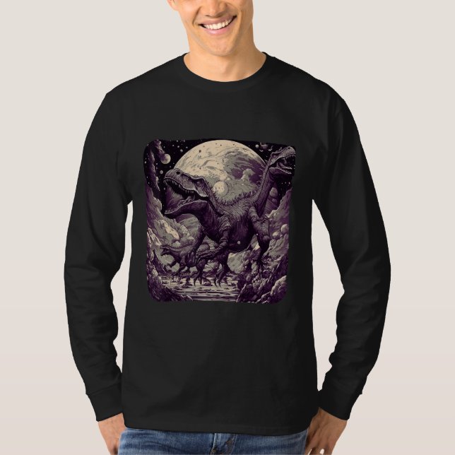 Cool Dinosaurs Space Graphic Fantasy Art T-Shirt (Front)