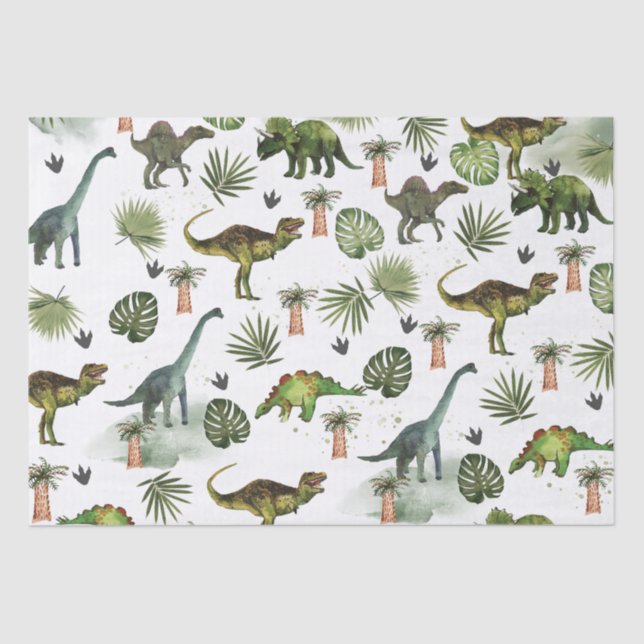 Cool Dinosaurs T-Rex Jurrasic Greenery Decoupage Tissue Paper (Front)
