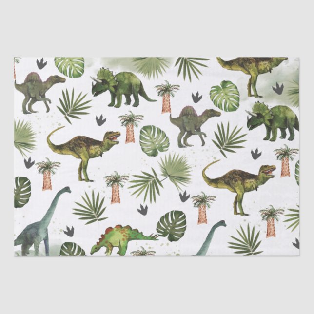 Cool Dinosaurs T-Rex Jurrasic Greenery Decoupage Tissue Paper (Front)