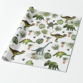 Cool Dinosaurs T-Rex Jurrasic Greenery Decoupage Wrapping Paper