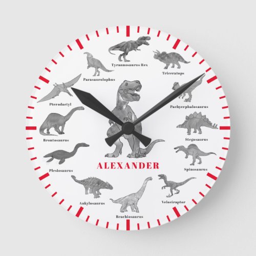 Cool Dinosaurs with names Personalized Round Clock