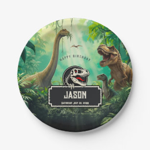 Cool Dinosaurs World Jurassic Greenery Birthday Paper Plates
