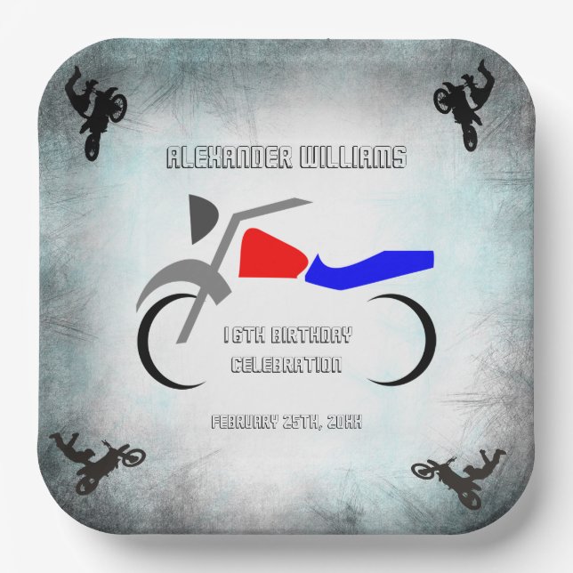 Cool Dirt Bike Masculine 16th Birthday      Paper Plates (Front)
