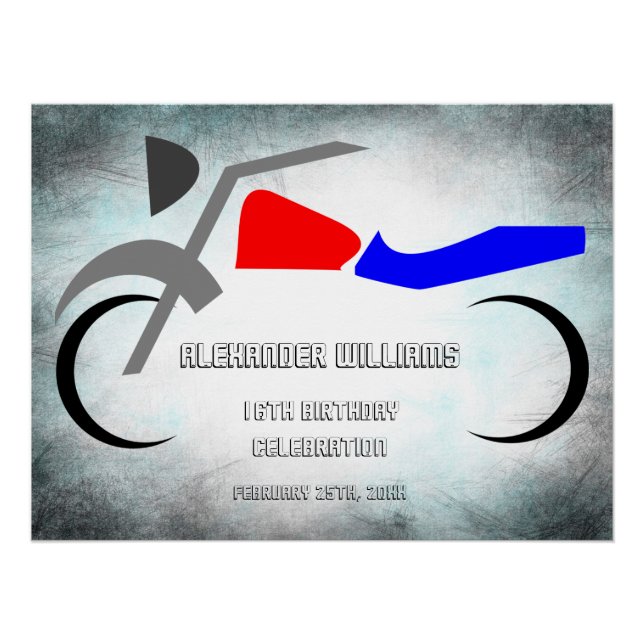 Cool Dirt Bike Masculine 16th Birthday  Poster (Front)