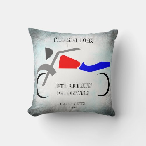 Cool Dirt Bike Masculine 16th Birthday   Throw Pillow