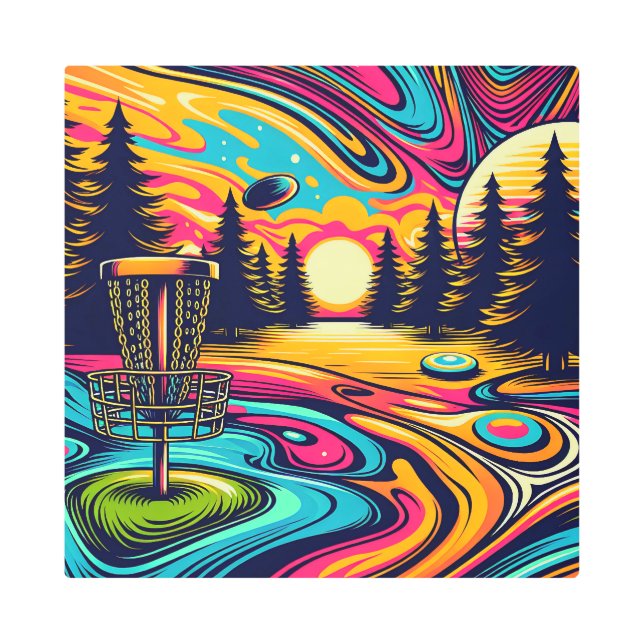 Cool Disc Golf Course at Sunset Metal Print (Front)