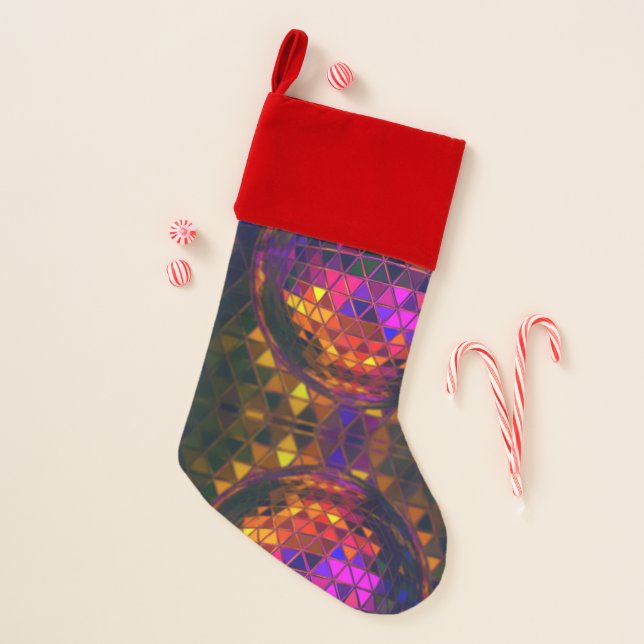Cool Disco Ball Rainbow Stained Glass Print Christmas Stocking (Front)