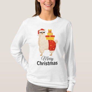 Cool Disco Santa Llama Funny Minimalist Christmas T-Shirt