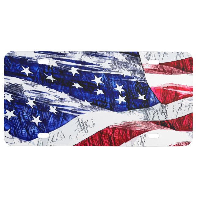 Cool Distressed American Flag Style License Plate (Front)