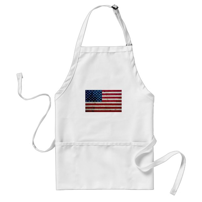 Cool Distressed American Flag Wood Rustic Adult Apron (Front)
