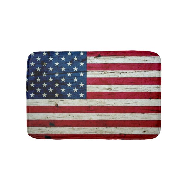 Cool Distressed American Flag Wood Rustic Bathroom Mat (Front)