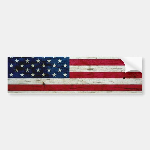 Cool Distressed American Flag Wood Rustic Bumper Sticker