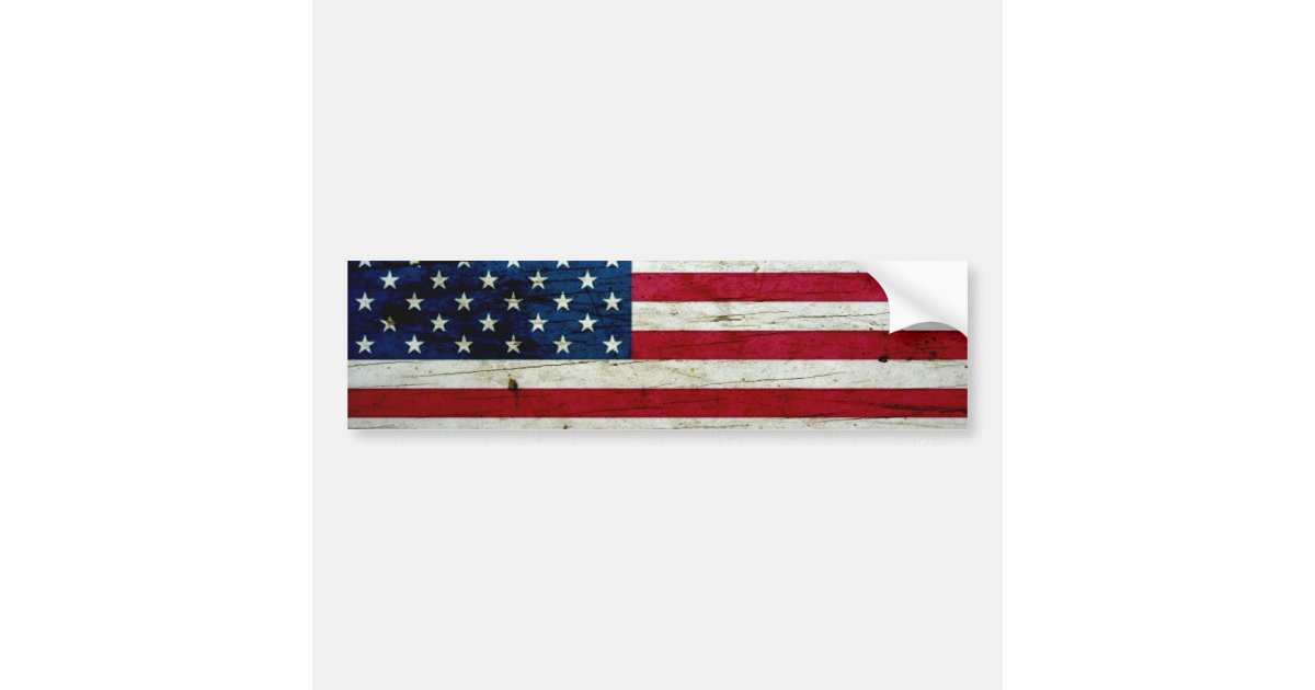Cool Distressed American Flag Wood Rustic Bumper Sticker
