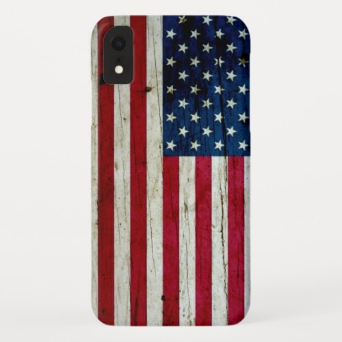 Cool Distressed American Flag Wood Rustic iPhone XR Case
