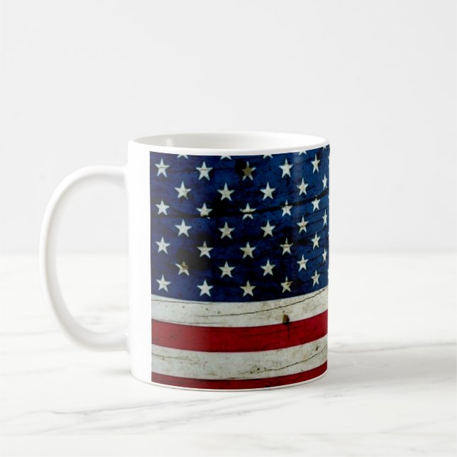 Cool Distressed American Flag Wood Rustic Coffee Mug (Left)