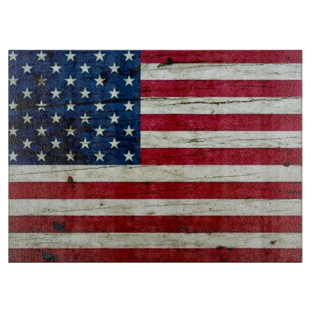 Cool Distressed American Flag Wood Rustic Cutting Board (Front)