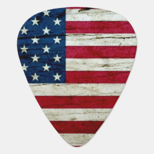 Cool Distressed American Flag Wood Rustic Guitar Pick