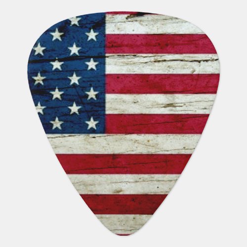 Cool Distressed American Flag Wood Rustic Guitar Pick