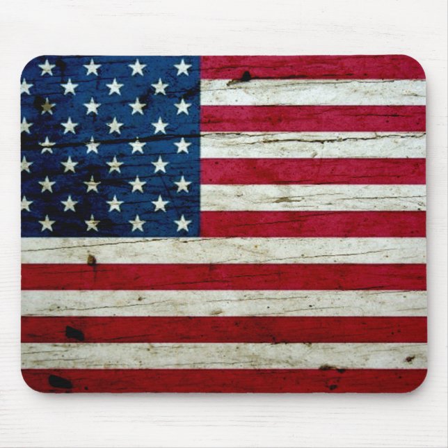 Cool Distressed American Flag Wood Rustic Mouse Pad (Front)